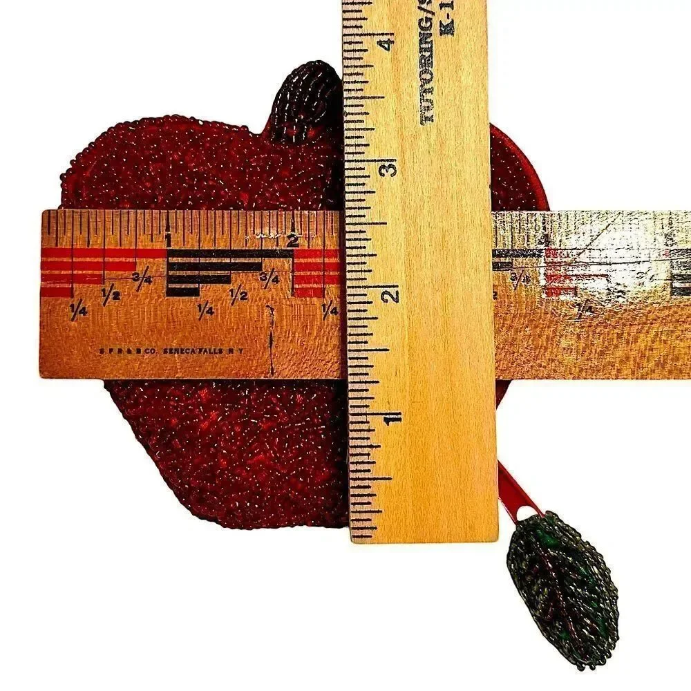 Vintage Apple Coin Purse Red Glass Seed Beads Kitsch Fruit Novelty Zipper Pouch